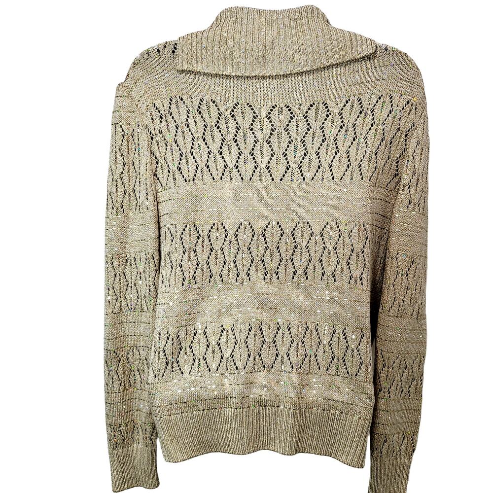 ST JOHN Size 2 Sweater Gold Beige Metallic Sparkle Top Cowl Neck Holiday #790